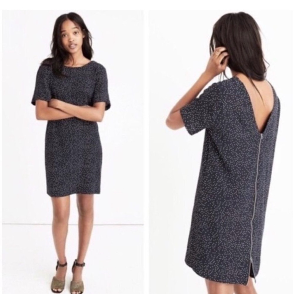 Madewell Zip Back Polka Dot Shift Mini Dress Black White Size 8 Zipper Back